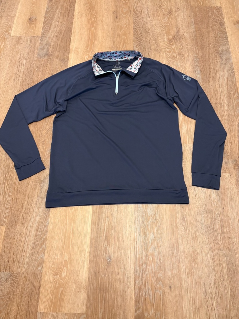 Swannies Navy Quarterzip Patterned Collar Mens Medium Performance Golf Floral